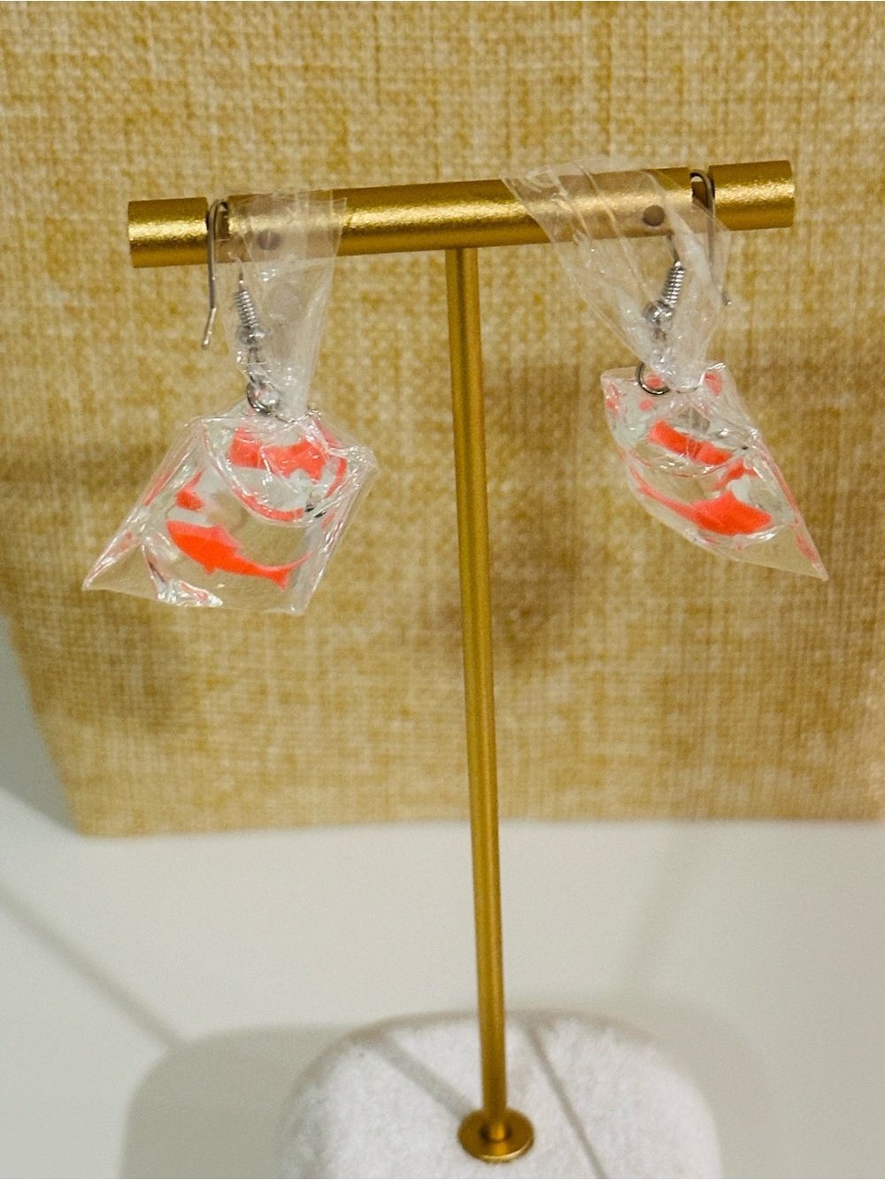 Fashion Jewelry Clear Drop Earrings with Neon Coral Accents